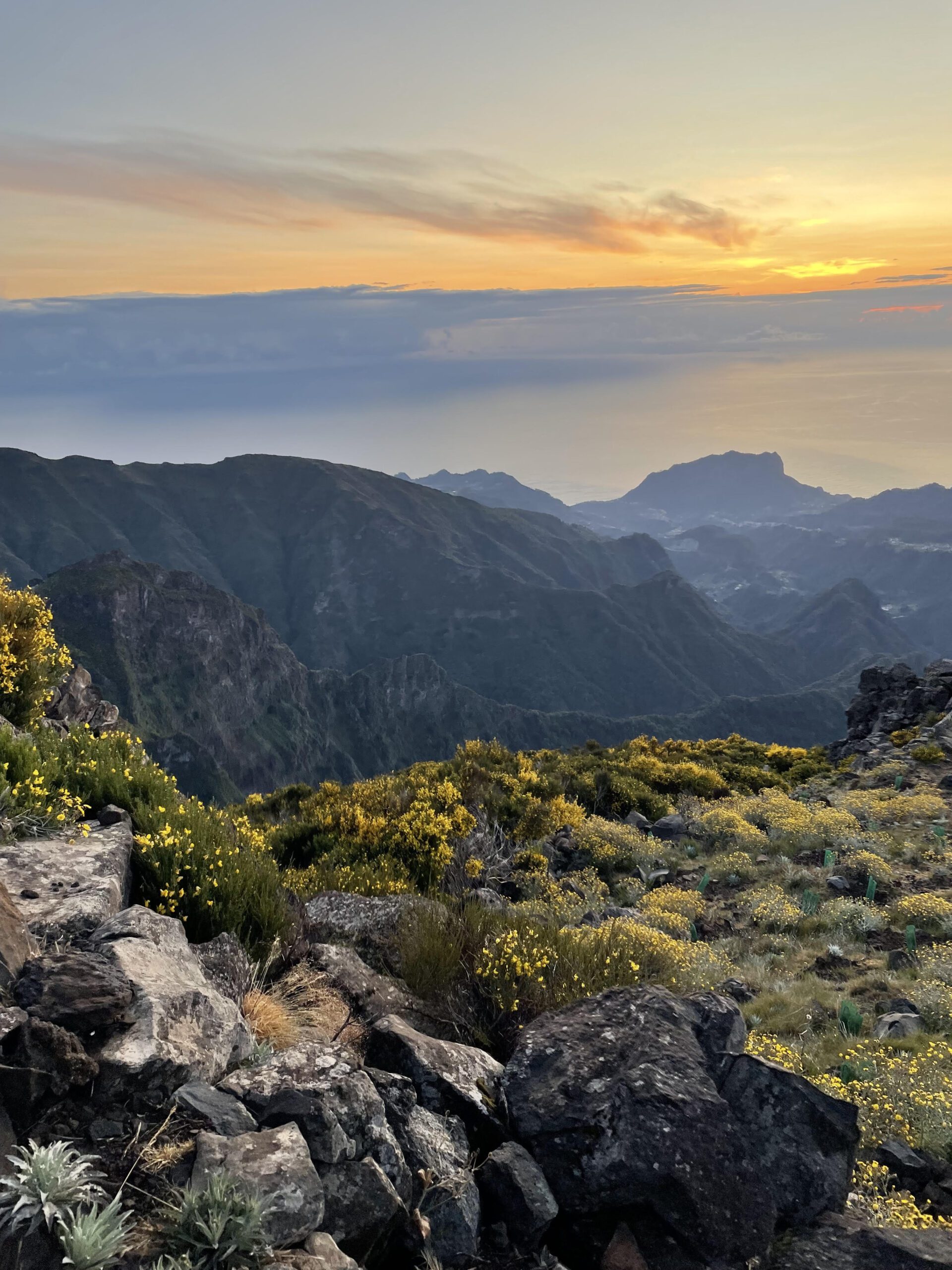 Madeira landscape with mountains and sunrise, perfect for outdoor adventure