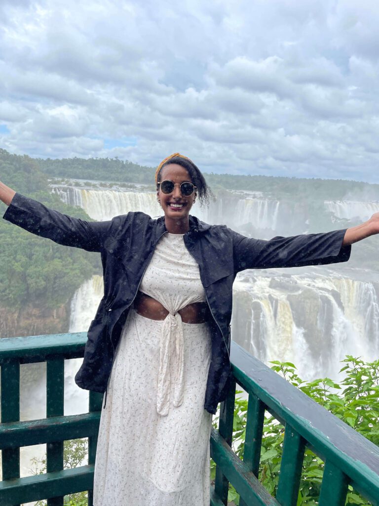 Solo female traveler at Iguazu Falls Brazil