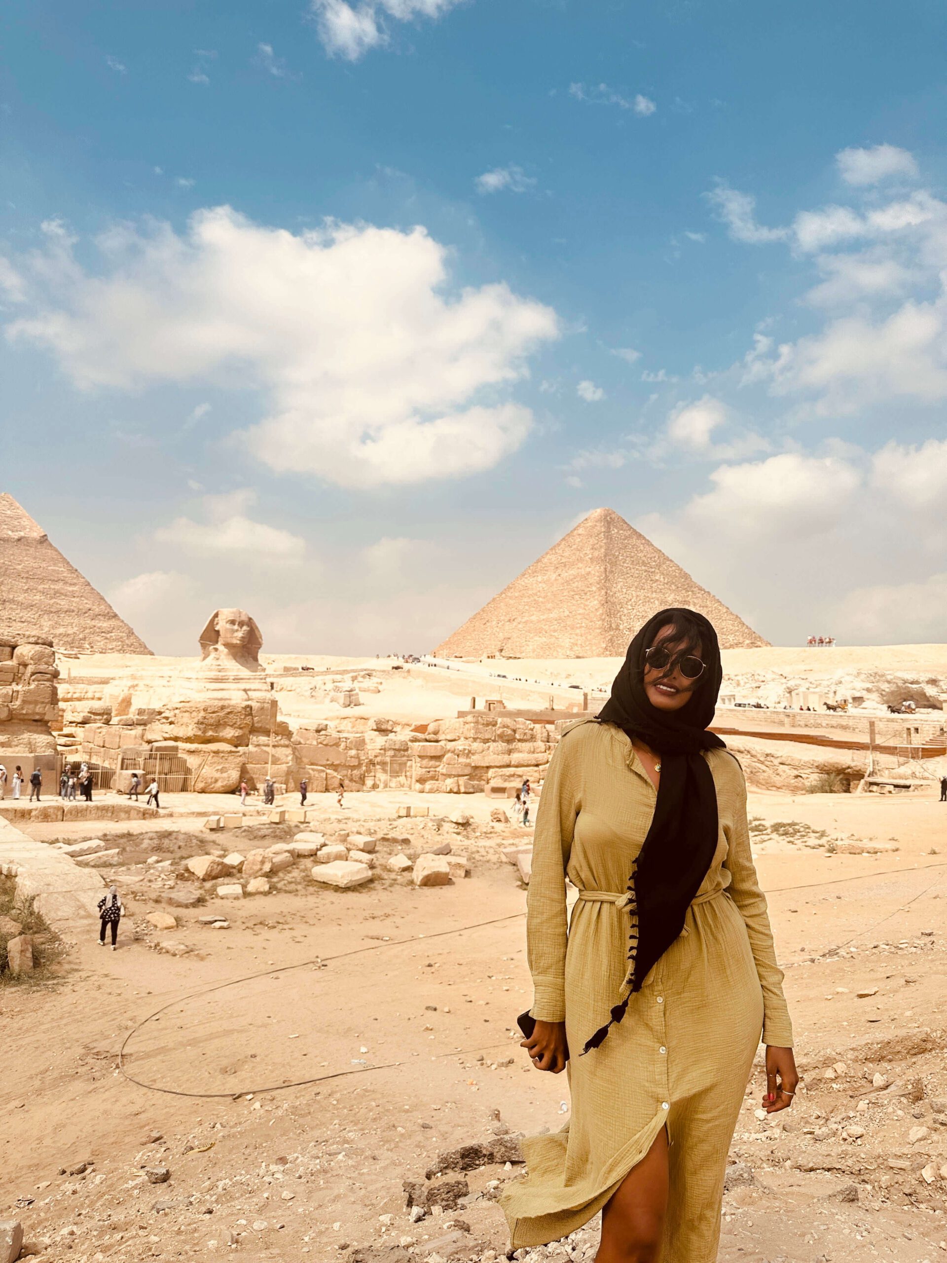 Solo female traveler at the Great Pyramid of Giza