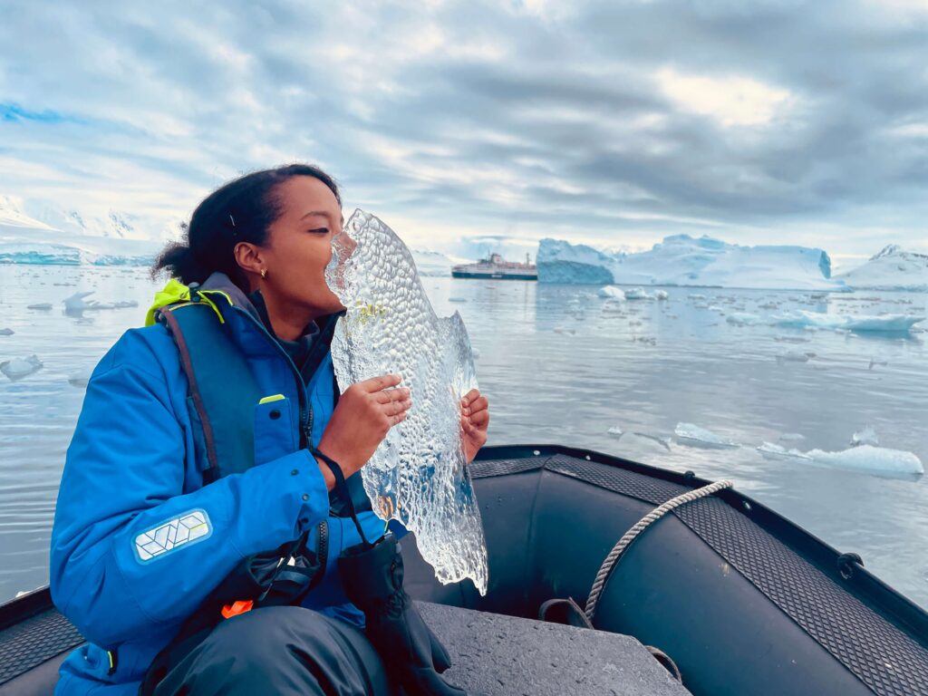 Woman exploring Antarctic wilderness solo