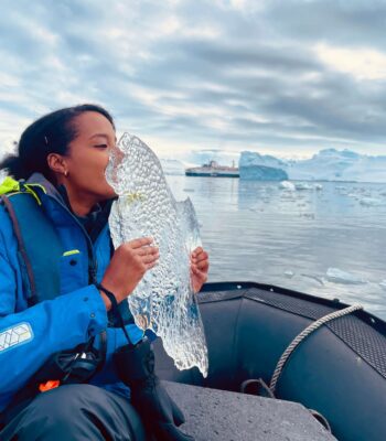Woman exploring Antarctic wilderness solo