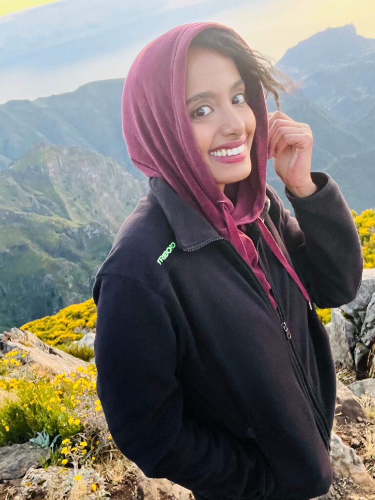 Solo female traveler hiking in the mountains of Madeira