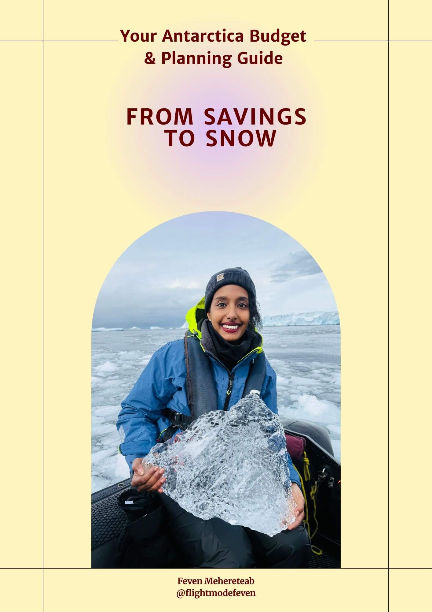Solo female traveler reading Antarctica guide ebook to save money on expedition