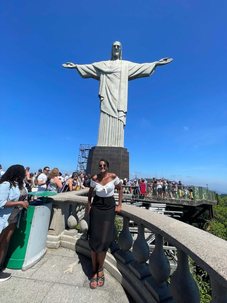 Solo female traveler exploring Rio de Janeiro in Brazil, walking and enjoying the cityscape and travel atmosphere