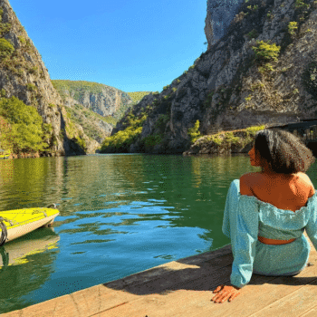 Woman hiking alone in the mountains of North Macedonia