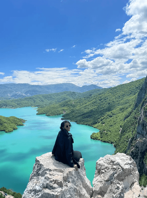 Beautiful mountain landscape in northern Albania during a solo hiking trip of a woman.