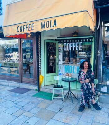 Solo female traveler exploring Skopje, North Macedonia