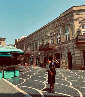 Solo female traveler exploring Baku, Azerbaijan