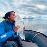 Woman exploring Antarctic wilderness solo