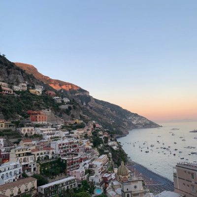 alt="Scenic Amalfi Coast coastline at sunset, Italy travel landscape