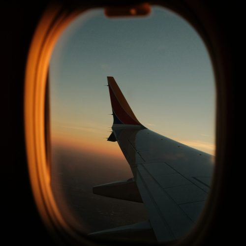 Beautiful sunrise seen from an airplane during a flight